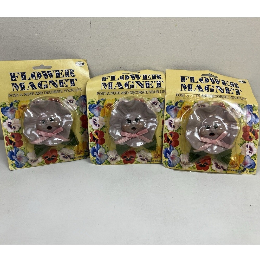 3 Flower Magnet 1996 Magic Creations Vintage Ceramic Anthropomorphic‎ Beige
